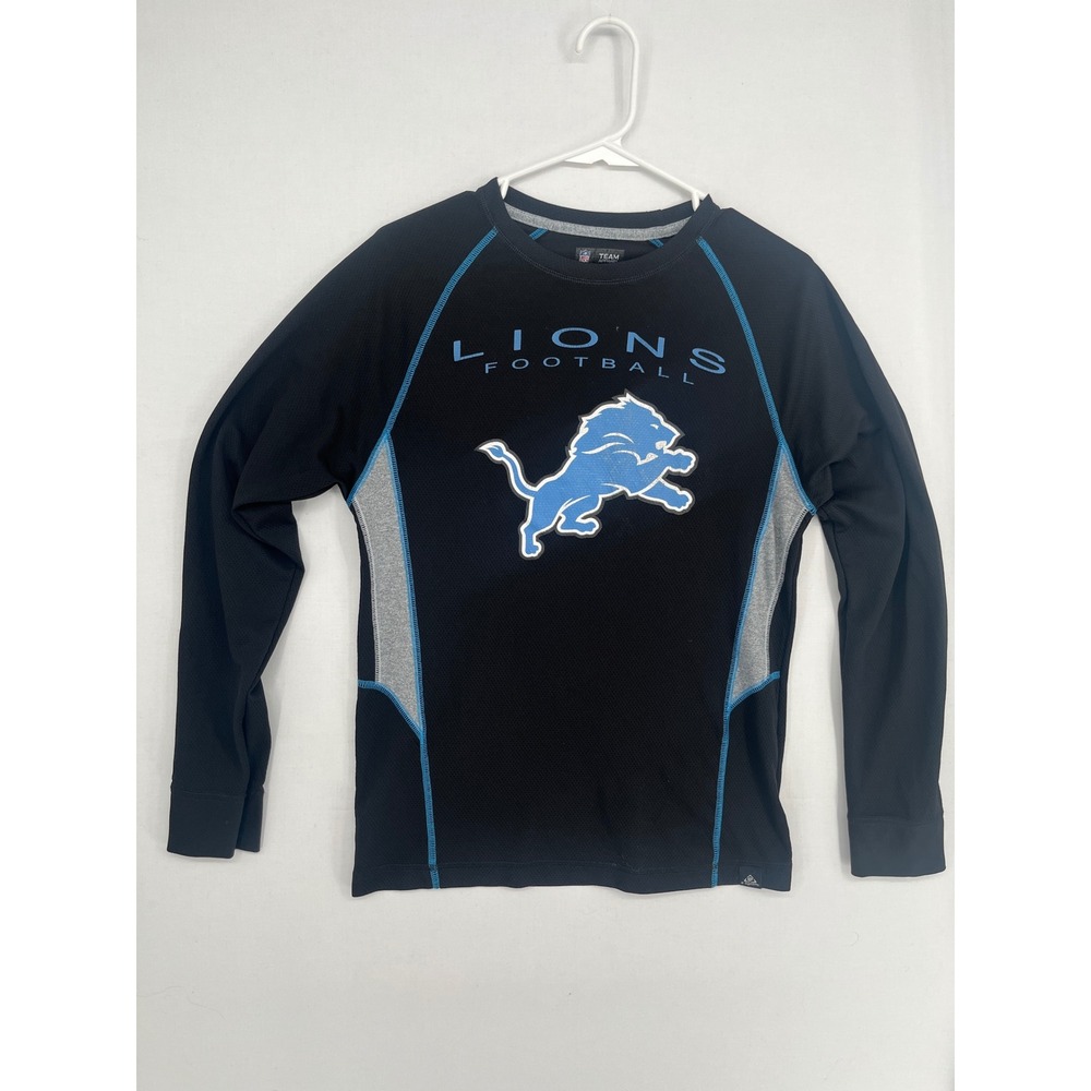 NFL Team Apparel Detroit Lions Football Shirt Long Sleeve Black Blue Mens Small